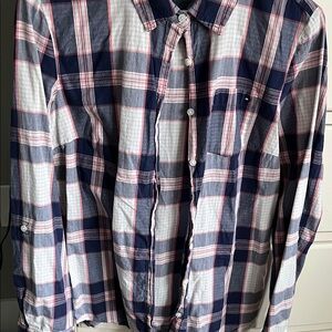 Tommy Hilfiger Navy and Pink Checkered Shirt